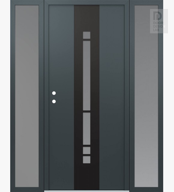 Modern Steel Front Door DIAMOND A3 60" X 80" ANTHRACITE/ANTHRACITE FROSTED GLASS PANEL BLACK RHI WITH 2 SIDELITES FROSTED GLASS