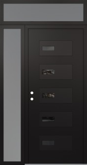 Diamond D7 50" x 96" black/black mirrored Glass Panel black RHI with Sidelite and Transom frosted Glass