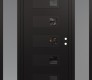 Modern Steel Front Door Diamond D2 68" x 80" black/black mirrored Glass Panel black LHI with 2 Sidelites frosted Glass