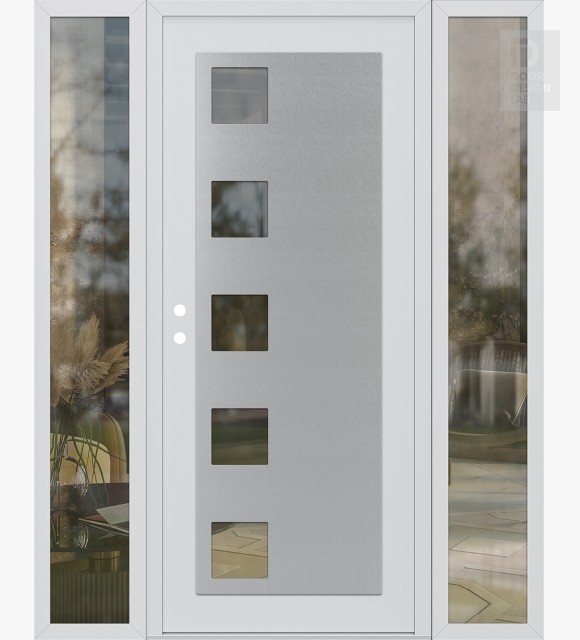 Modern Steel Front Door Diamond C5 60" x 80" white/white clear Glass Panel stainless steel RHI with 2 Sidelites clear Glass