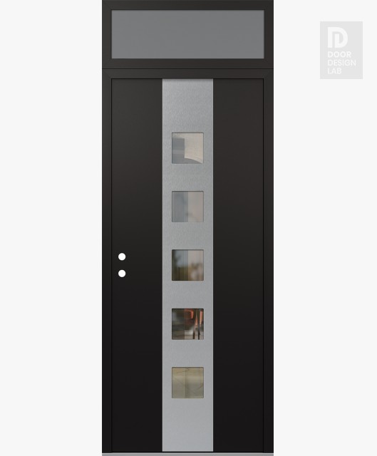 Modern Steel Front Door DIAMOND A13 36" X 96" BLACK/BLACK CLEAR GLASS PANEL STAINLESS STEEL RHI WITH TRANSOM FROSTED GLASS