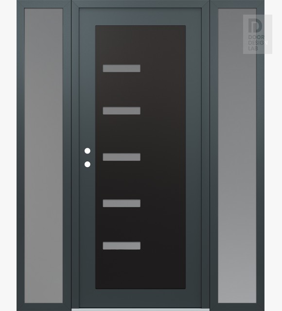 Modern Steel Front Door Diamond C8 64" x 80" anthracite/anthracite frosted Glass Panel black RHI with 2 Sidelites frosted Glass