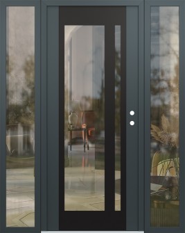 Diamond C15 64" x 80" anthracite/anthracite clear Glass Panel black LHI with 2 Sidelites clear Glass