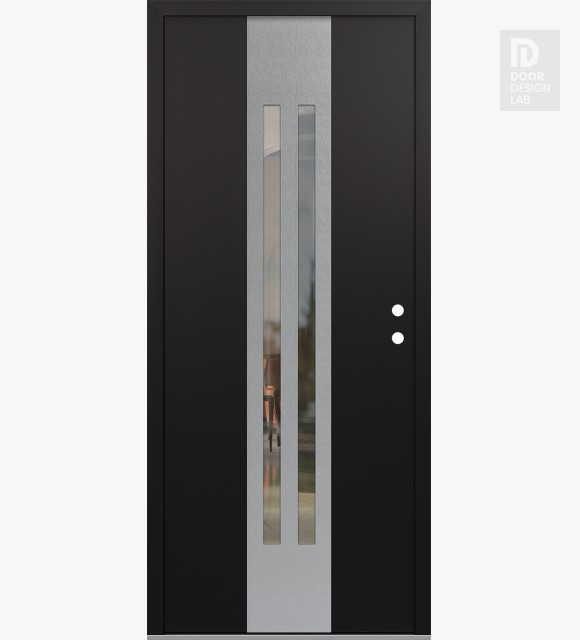 Modern Steel Front Door DIAMOND A8 36" X 80" BLACK/BLACK CLEAR GLASS PANEL STAINLESS STEEL LHI