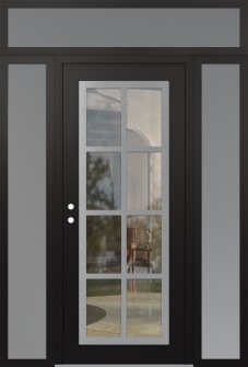 Diamond C16 68" x 96" black/black clear Glass Panel stainless steel RHI with 2 Sidelites and Transom frosted Glass