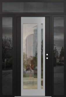 Diamond C15 64" x 96" black/black clear Glass Panel stainless steel LHI with 2 Sidelites and Transom mirrored Glass