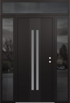 DIAMOND A8 64" X 96" BLACK/WHITE FROSTED GLASS PANEL BLACK LHI WITH 2 SIDELITES AND TRANSOM MIRRORED GLASS