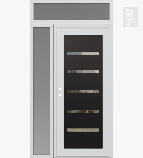 Modern Steel Front Door Diamond C7 50" x 96" white/white clear Glass Panel black RHI with Sidelite and Transom frosted Glass