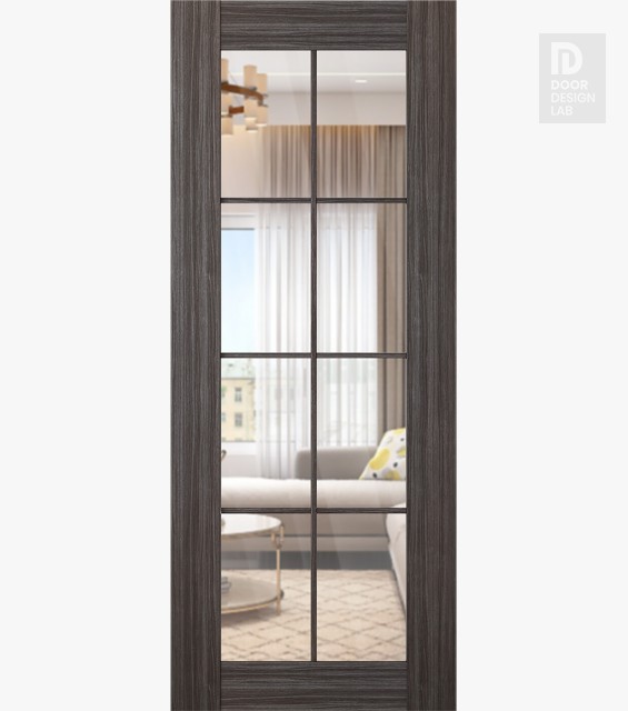 Modern Interior DOOR SLAB PALLADIO 8 LITE CLEAR VETRO GRAY OAK 18" X 84" X 1 9/16" TEMPERED CLEAR GLASS