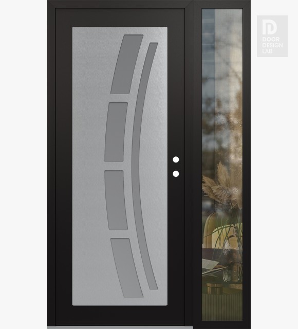 Modern Steel Front Door Diamond C12 48" x 80" black/white frosted Glass Panel stainless steel LHI with Sidelite clear Glass