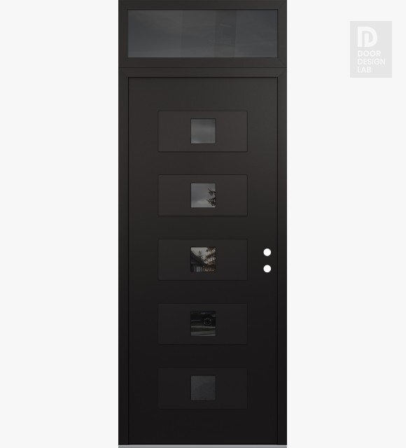 Modern Steel Front Door Diamond D8 36" x 96" black/black mirrored Glass Panel black LHI with Transom mirrored Glass