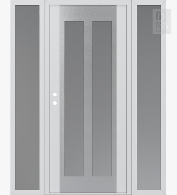 Modern Steel Front Door Diamond C14 64" x 80" white/white frosted Glass Panel stainless steel RHI with 2 Sidelites frosted Glass