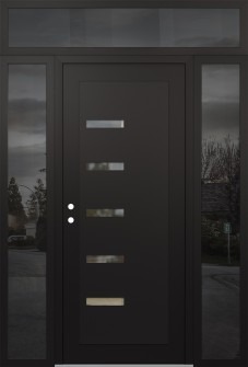 Diamond C8 64" x 96" black/black clear Glass Panel black RHI with 2 Sidelites and Transom mirrored Glass