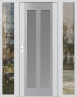 Diamond C14 68" x 80" white/white frosted Glass Panel stainless steel RHI with 2 Sidelites clear Glass