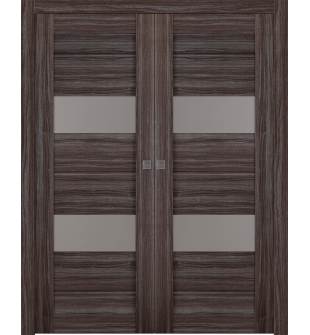 Vita Vetro Gray Oak Double pocket doors
