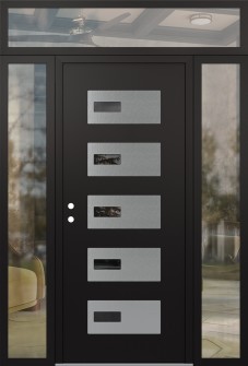 Diamond D7 68" x 96" black/black Mirrored Glass Panel stainless steel RHI with 2 Sidelites and Transom clear Glass
