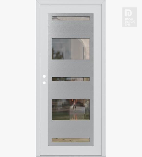 Modern Steel Front Door Diamond C10 36" x 80" white/white clear Glass Panel stainless steel RHI
