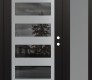 Modern Steel Front Door Diamond C9 52" x 80" black/black mirrored Glass Panel stainless steel LHI with Sidelite frosted Glass