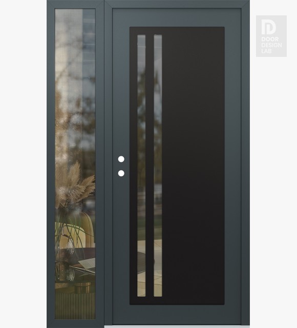 Modern Steel Front Door Diamond C6 52" x 80" anthracite/anthracite clear Glass Panel black RHI with Sidelite clear Glass
