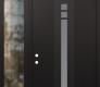 Modern Steel Front Door DIAMOND A4 48" X 96" BLACK/WHITE FROSTED GLASS PANEL BLACK RHI WITH SIDELITE AND TRANSOM CLEAR GLASS