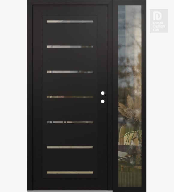 Modern Steel Front Door Diamond C11 48" x 80" black/black clear Glass Panel black LHI with Sidelite clear Glass