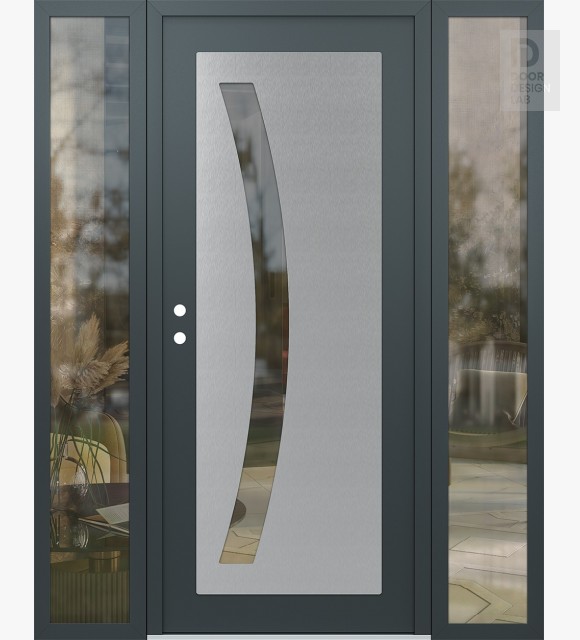 Modern Steel Front Door Diamond C4 60" x 80" anthracite/anthracite clear Glass Panel stainless steel RHI with 2 Sidelites clear Glass
