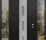 Modern Steel Front Door DIAMOND A7 68" X 96" BLACK/WHITE FROSTED GLASS PANEL STAINLESS STEEL LHI WITH 2 SIDELITES AND TRANSOM CLEAR GLASS