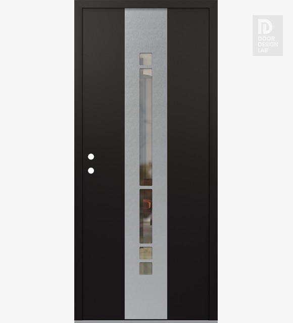 Modern Steel Front Door DIAMOND A3 36" X 80" BLACK/BLACK CLEAR GLASS PANEL STAINLESS STEEL RHI