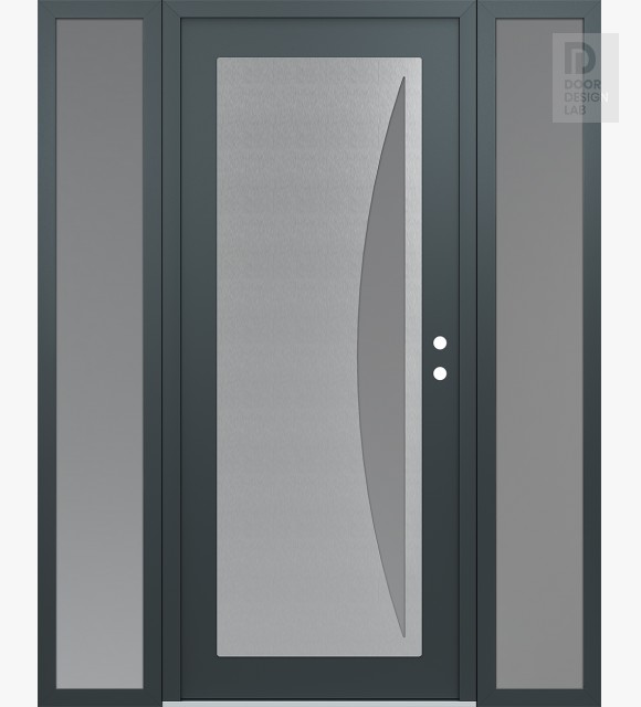Modern Steel Front Door Diamond C13 60" x 80" anthracite/anthracite frosted Glass Panel stainless steel LHI with 2 Sidelites frosted Glass
