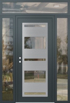 Diamond C10 68" x 96" anthracite/anthracite clear Glass Panel stainless steel RHI with 2 Sidelites and Transom clear Glass