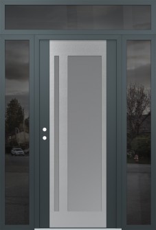 Diamond C15 64" x 96" anthracite/anthracite frosted Glass Panel stainless steel RHI with 2 Sidelites and Transom mirrored Glass