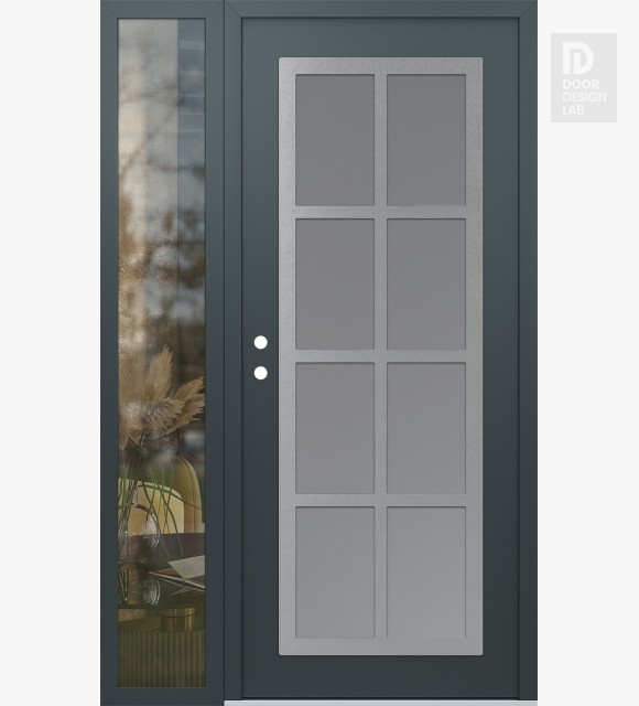 Modern Steel Front Door Diamond C16 52" x 80" anthracite/anthracite frosted Glass Panel stainless steel RHI with Sidelite clear Glass