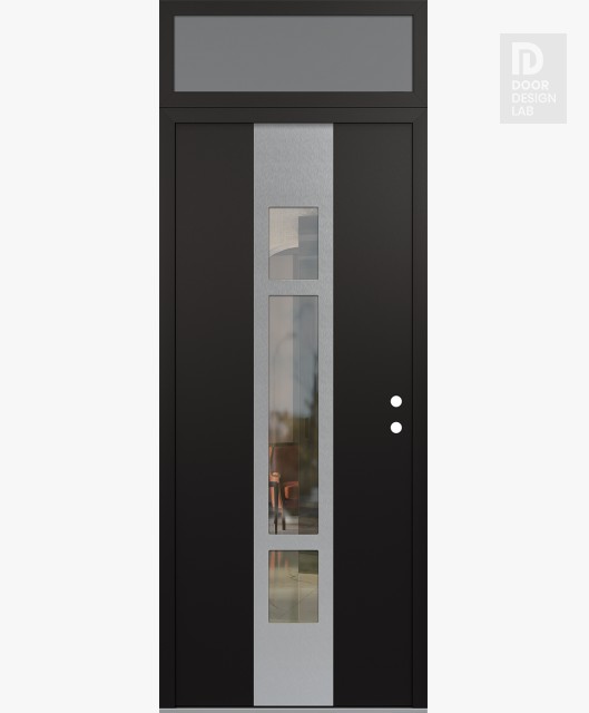 Modern Steel Front Door DIAMOND A9 36" X 96" BLACK/BLACK CLEAR GLASS PANEL STAINLESS STEEL LHI WITH TRANSOM FROSTED GLASS