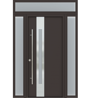 MODERN FRONT STEEL DOOR ZEPHYR BROWN/WHITE 61 1/16" X 95 11/16" RHI + SIDELITE LEFT/RIGHT + TRANSOM