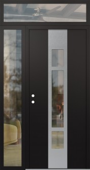 DIAMOND A9 48" X 96" BLACK/BLACK CLEAR GLASS PANEL STAINLESS STEEL RHI WITH SIDELITE AND TRANSOM CLEAR GLASS