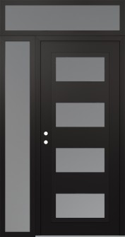 Diamond C2 52" x 96" black/white frosted Glass Panel black RHI with Sidelite and Transom frosted Glass