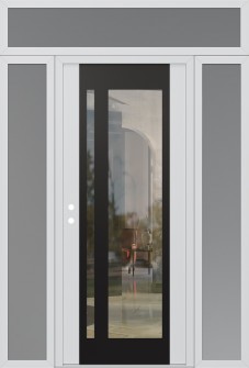 Diamond C15 68" x 96" white/white clear Glass Panel black RHI with 2 Sidelites and Transom frosted Glass