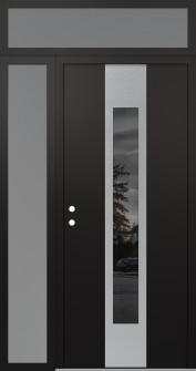 DIAMOND A1 52" X 96" BLACK/BLACK MIRRORED GLASS PANEL STAINLESS STEEL RHI WITH SIDELITE AND TRANSOM FROSTED GLASS