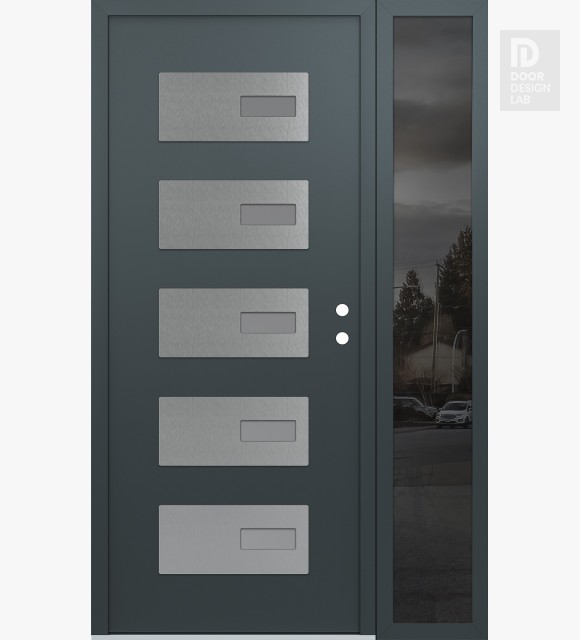 Modern Steel Front Door Diamond D7 50" x 80" anthracite/anthracite frosted Glass Panel stainless steel LHI with Sidelite mirrored Glass