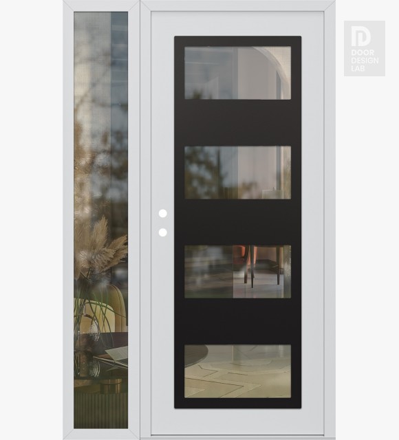 Modern Steel Front Door Diamond C2 48" x 80" white/white clear Glass Panel black RHI with Sidelite clear Glass