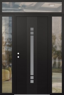 DIAMOND A4 64" X 96" BLACK/WHITE FROSTED GLASS PANEL BLACK RHI WITH 2 SIDELITES AND TRANSOM CLEAR GLASS