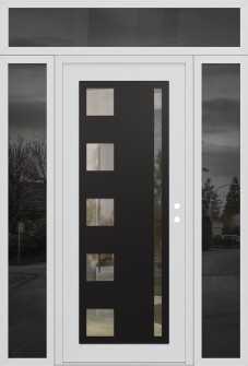 Diamond C3 60" x 96" white/white clear Glass Panel black LHI with 2 Sidelites and Transom mirrored Glass