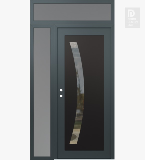 Modern Steel Front Door Diamond C4 50" x 96" anthracite/anthracite clear Glass Panel black RHI with Sidelite and Transom frosted Glass