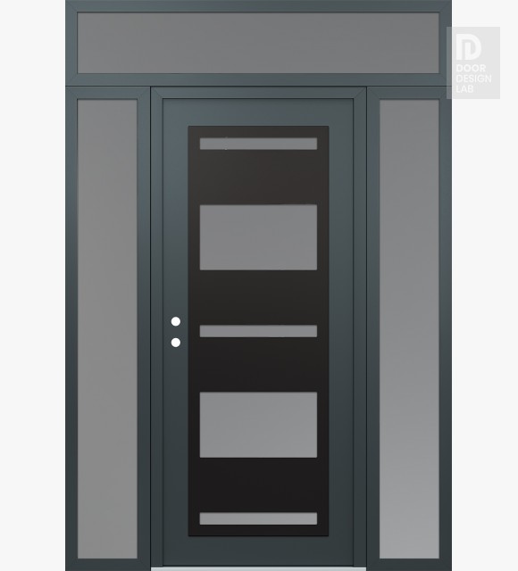 Modern Steel Front Door Diamond C10 64" x 96" anthracite/anthracite frosted Glass Panel black RHI with 2 Sidelites and Transom frosted Glass