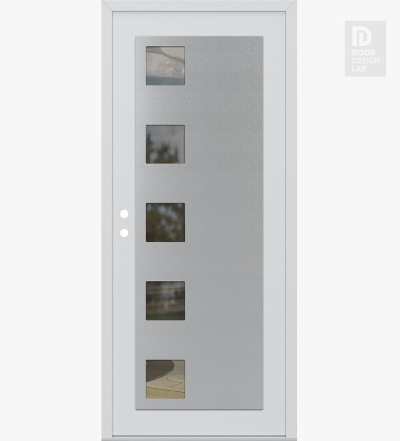 Modern Steel Front Door Diamond C5 36" x 80" white/white clear Glass Panel stainless steel RHI