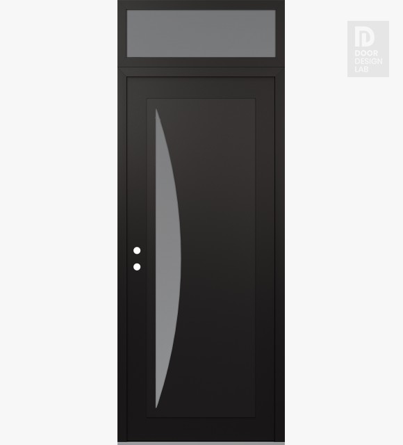 Modern Steel Front Door Diamond C13 36" x 96" black/white frosted Glass Panel black RHI with Transom frosted Glass