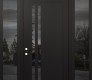 Modern Steel Front Door Diamond C6 64" x 96" black/black mirrored Glass Panel black RHI with 2 Sidelites and Transom mirrored Glass