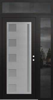 Diamond C3 52" x 96" black/white frosted Glass Panel stainless steel LHI with Sidelite and Transom mirrored Glass
