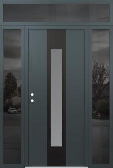 DIAMOND A1 68" X 96" ANTHRACITE/ANTHRACITE FROSTED GLASS PANEL BLACK RHI WITH 2 SIDELITES AND TRANSOM MIRRORED GLASS