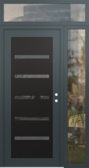 Diamond C7 52" x 96" anthracite/anthracite mirrored Glass Panel black LHI with Sidelite and Transom clear Glass